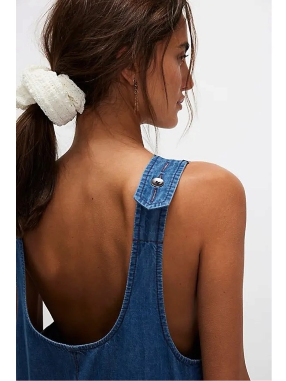 Free People Retro 90s Soraya Light Denim Sky Drop Waist Midi Jumper Dress Large - Picture 3 of 14
